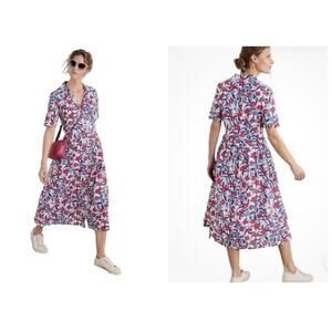 Seasalt Cornwall Charlotte Floral Midi Dress 12 Preppy Whimsy Organic Cotton